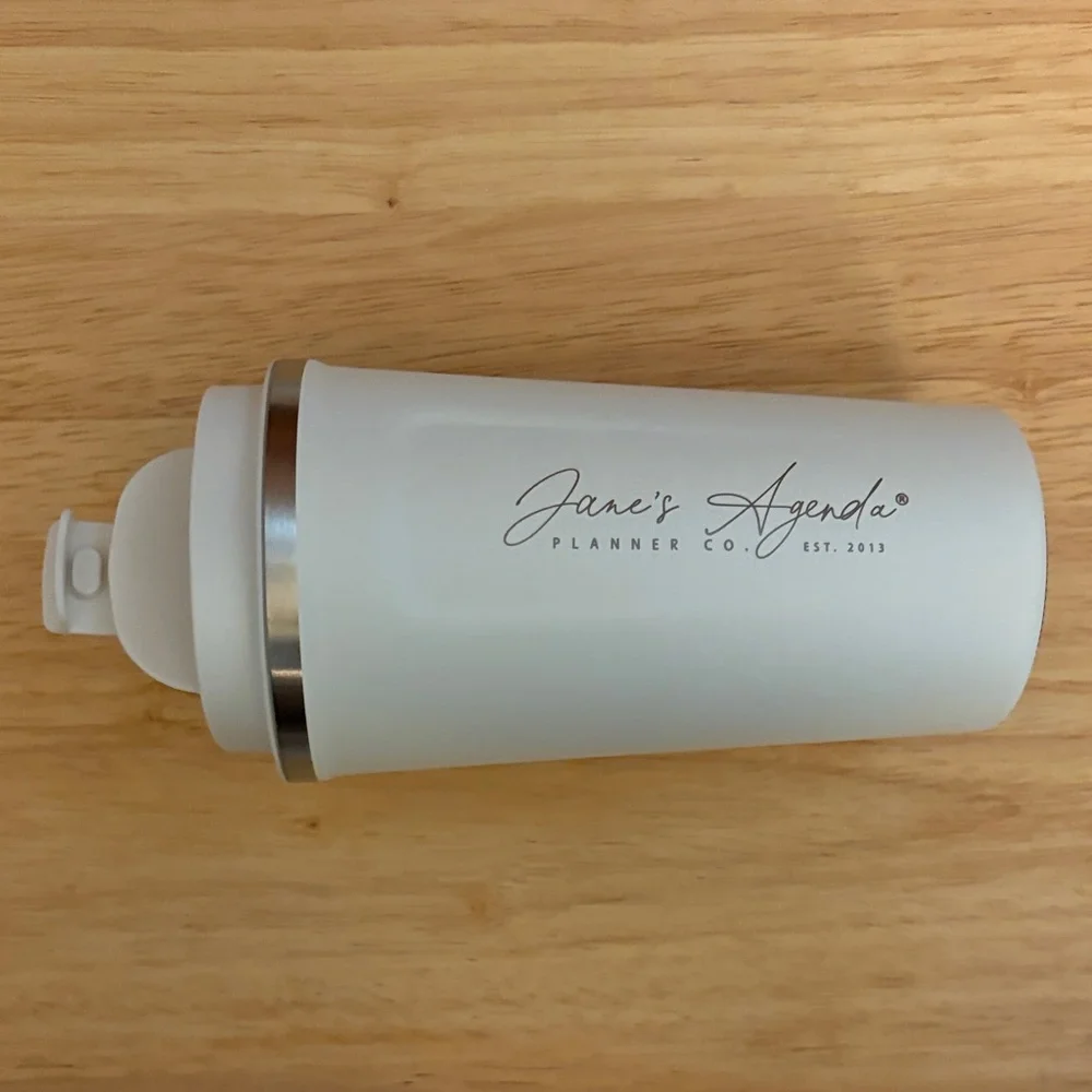Jane’s Agenda White Travel Mug from the Dec Sub box